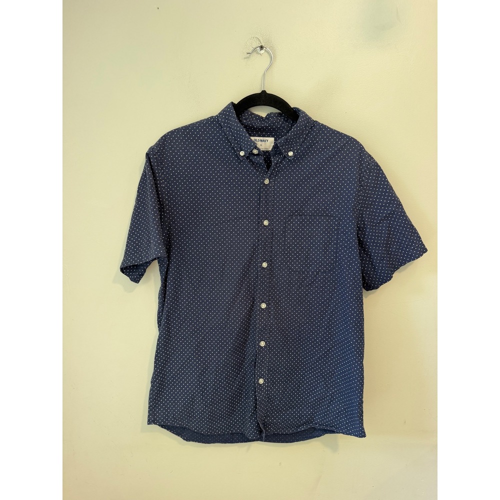 Old Navy Mens Navy Blue Polka Dot Short Sleeve Button Down Shirt Medium